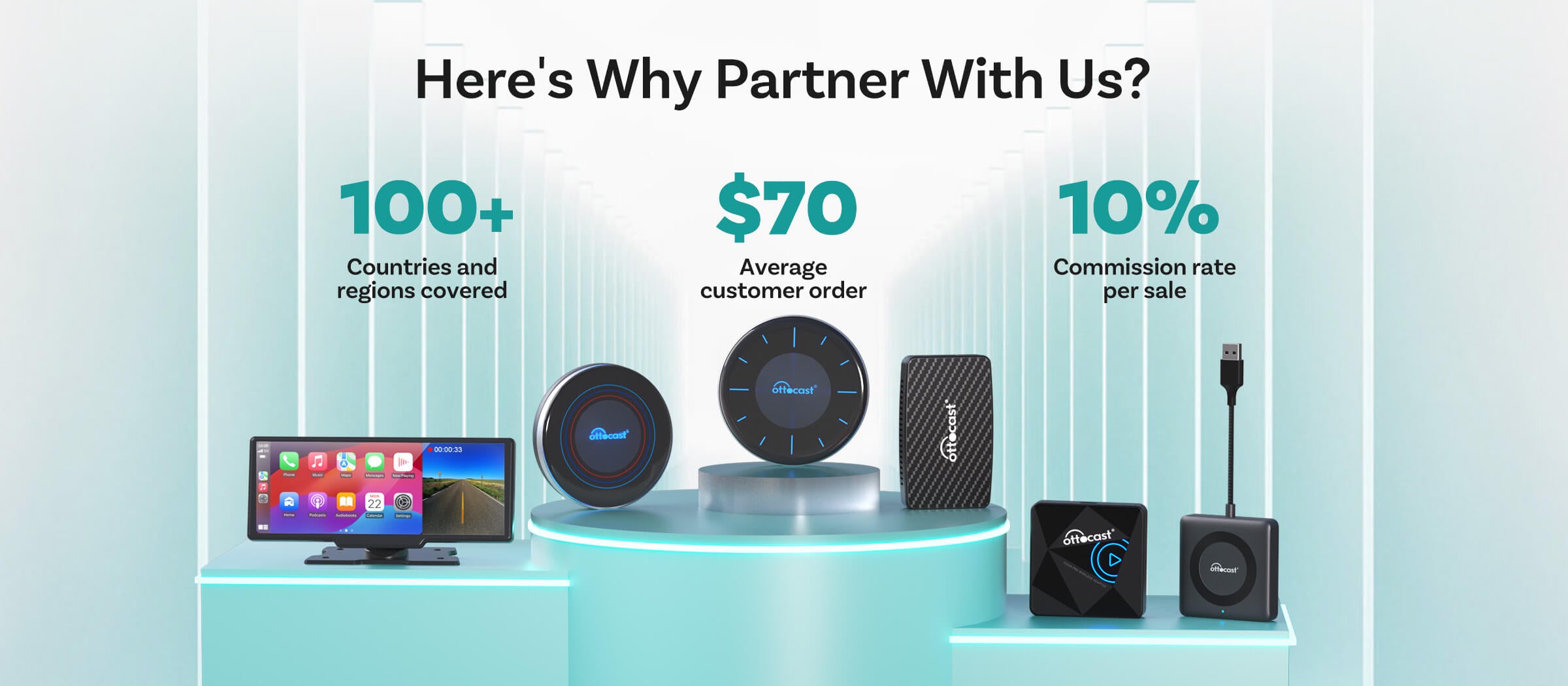 Join Ottocast affiliate program with global coverage, $70 average order value and 10% sales commission benefits