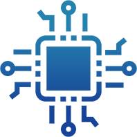 Blue microchip icon representing advanced processor technology for smart car connectivity devices