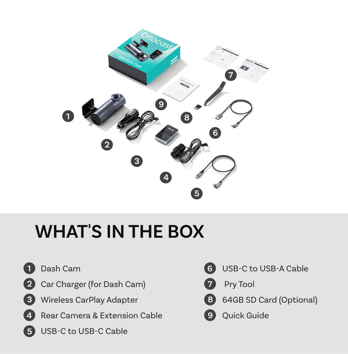 OttoSafe Cam Dash Cam 2-in-1 & Adattatore Wireless CarPlay