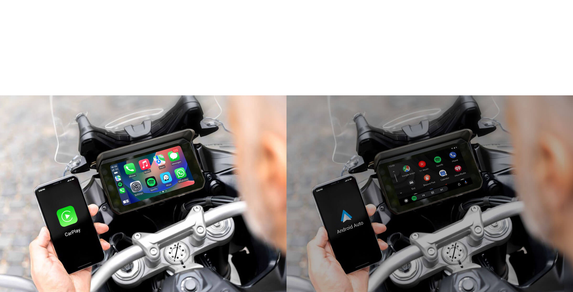 Ottocast C5-SE motorcycle display compatible with Apple CarPlay and Android Auto for navigation and music