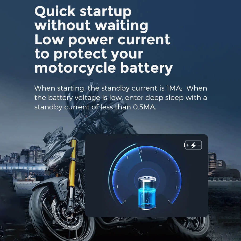 Ottocast motorcycle display quick startup low power current deep sleep mode protects motorcycle battery life