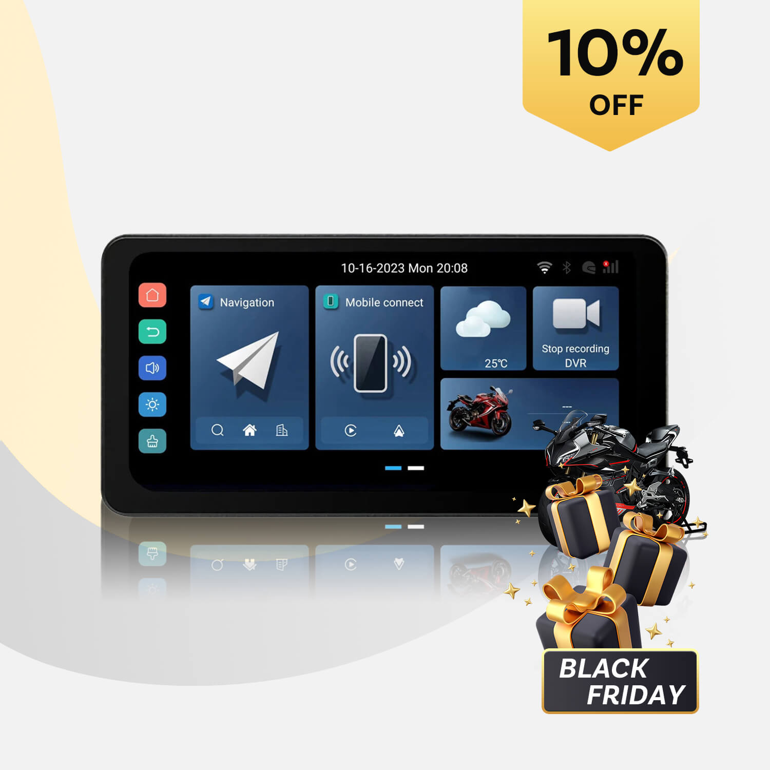 CarPlay Lite C5 Ultra Moto Android 12 Schermo Display GPS Con Telecamera DVR