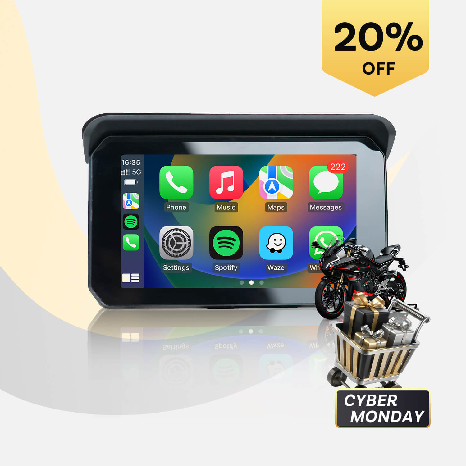 Ottocast バイクスクリーン CarPlay Lite C5 SE CarPlay Lite C5 SE Bærbar Motorsykkel Trådløs CarPlay/Android Auto-skj