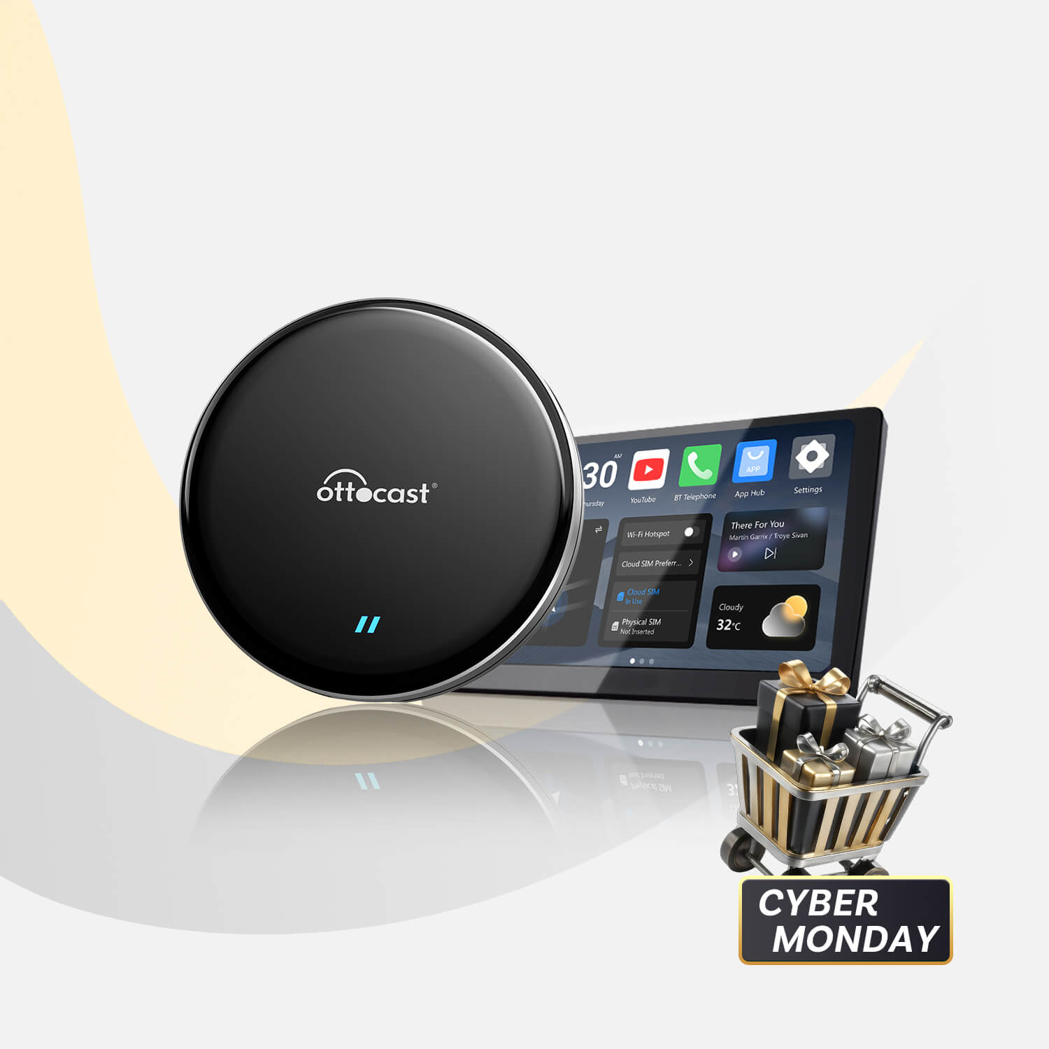 オットキャストOttoAibox P3 Lite CarPlay AI Box OttoAibox P3 Lite Wireless CarPlay Android Smart Media Box