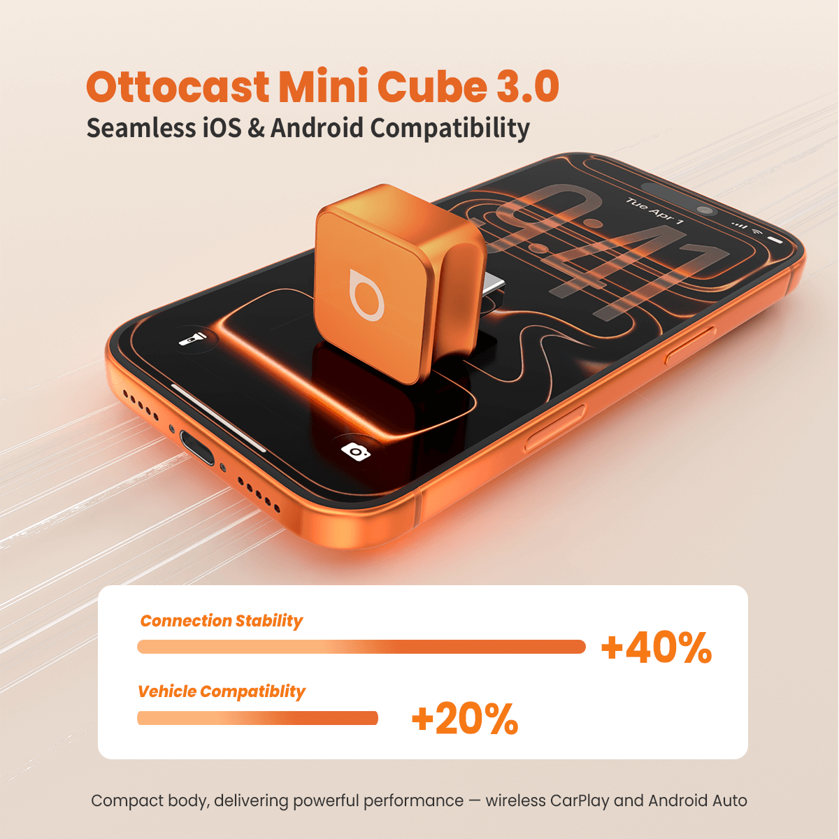 Ottocast Mini Cube 3.0 Adapter - Kosmisk Orange