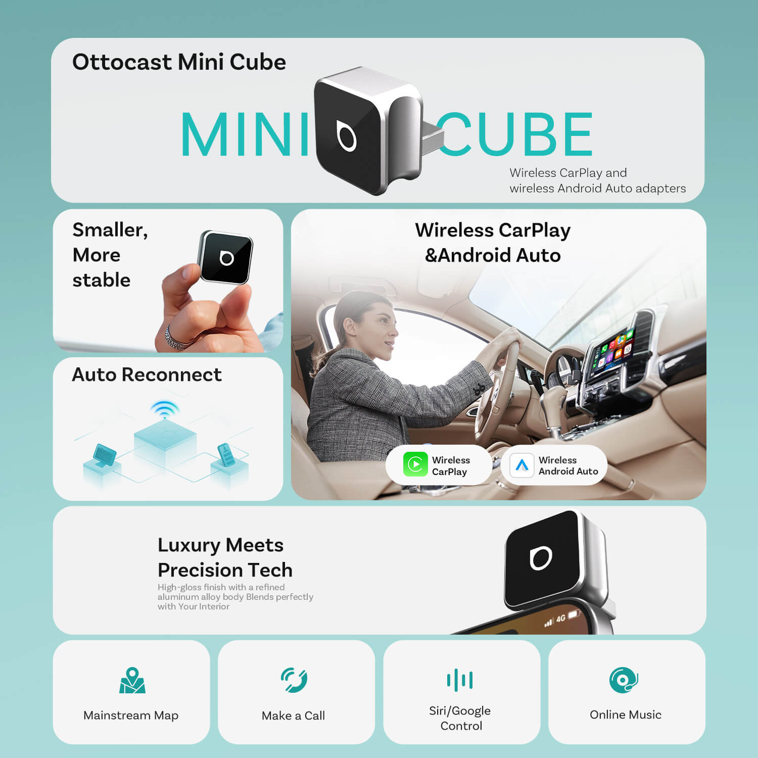Ottocast Mini Cube 3.0 Wireless CarPlay/Android Auto Adapter