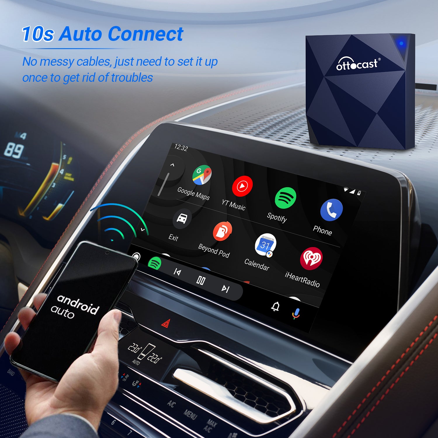 Wireless CarPlay Android Auto Audio OTTOCAST PICASOU 2 RGB CarPlay AI Box  4+64GB