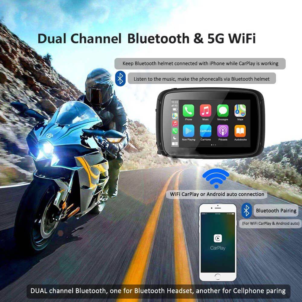 CarPlay Lite C5 Motorcycle GPS Wireless Carplay/Android Auto Waterproof  Screen