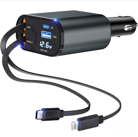 4 in 1 Retractable Car Charger with cable