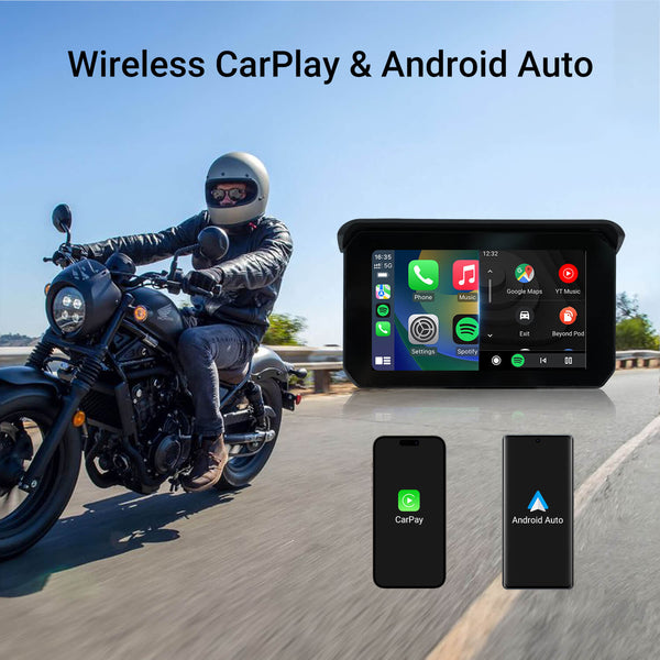 (TIKTOK KANALRABATT $150 AV) - Bærbar motorsykkel trådløs CarPlay/Android Auto-skjerm