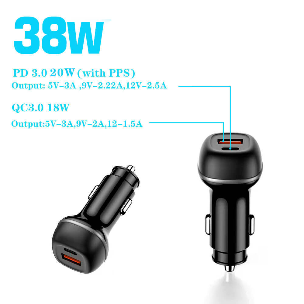 Snabbladdare för bil med dubbla USB-C och USB-A