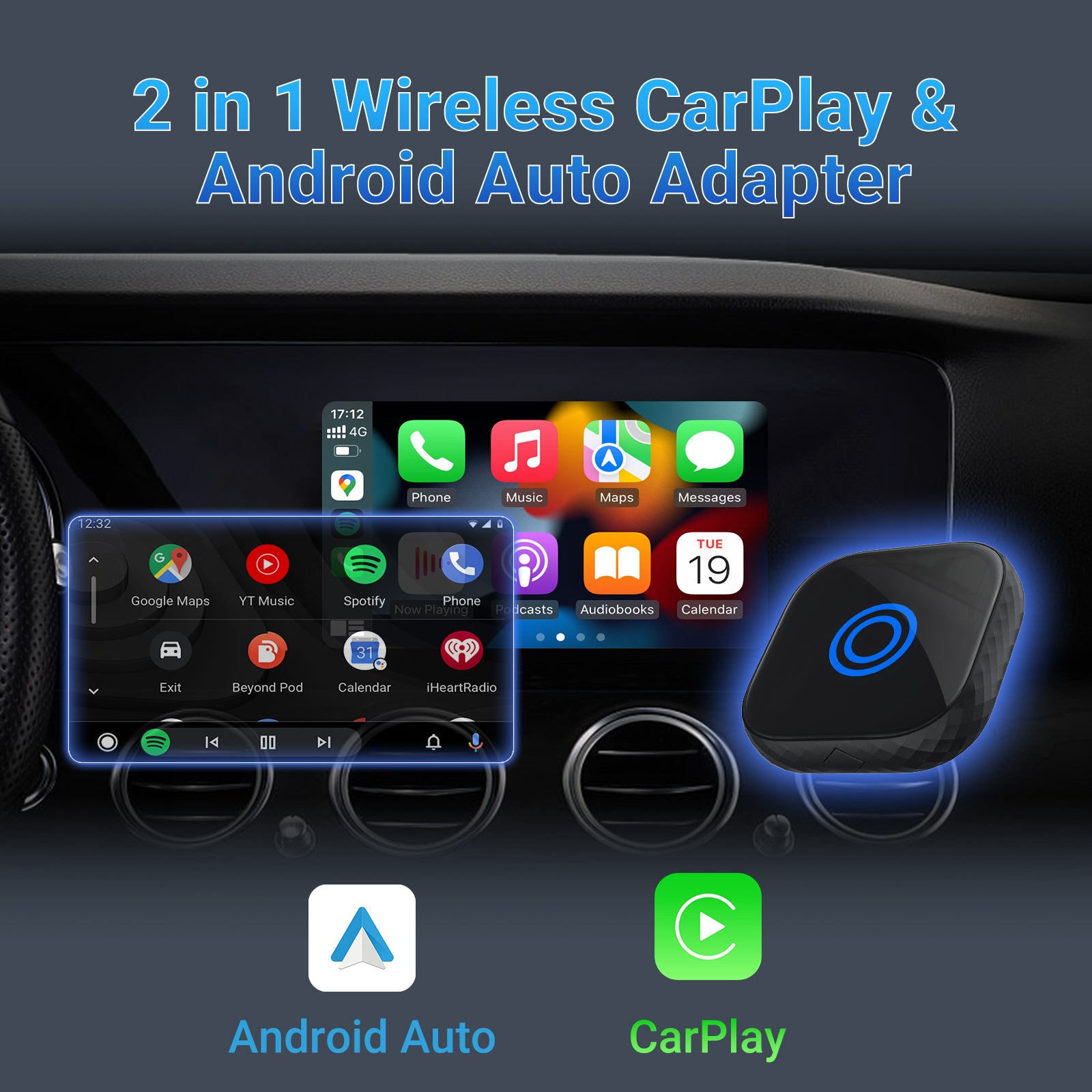 The Smart Car Link Wireless CarPlay/Android Auto 2 in 1 Adapter