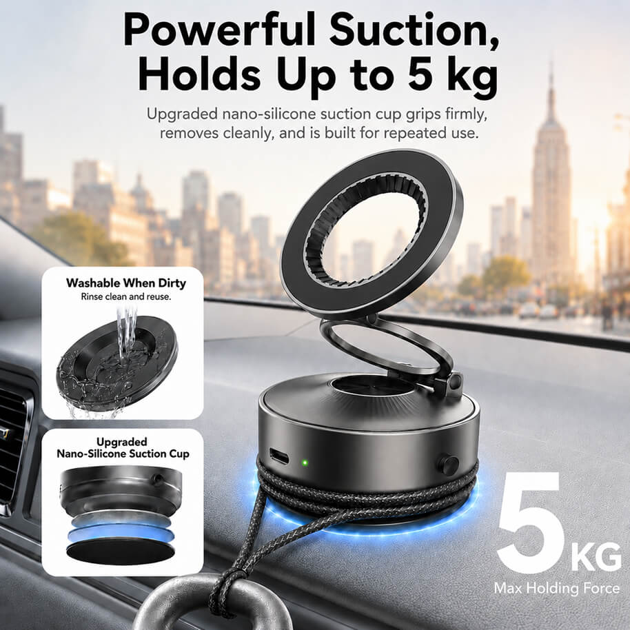 Foldable Magnetic Vacuum Car Phone Holder