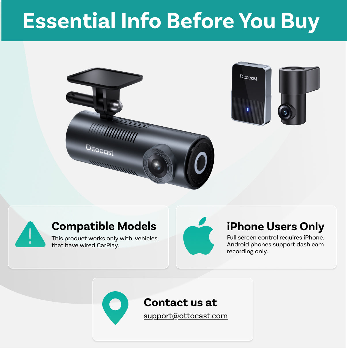OttoSafe Cam 2-in-1 Dash Cam & Wireless CarPlay Adapter
