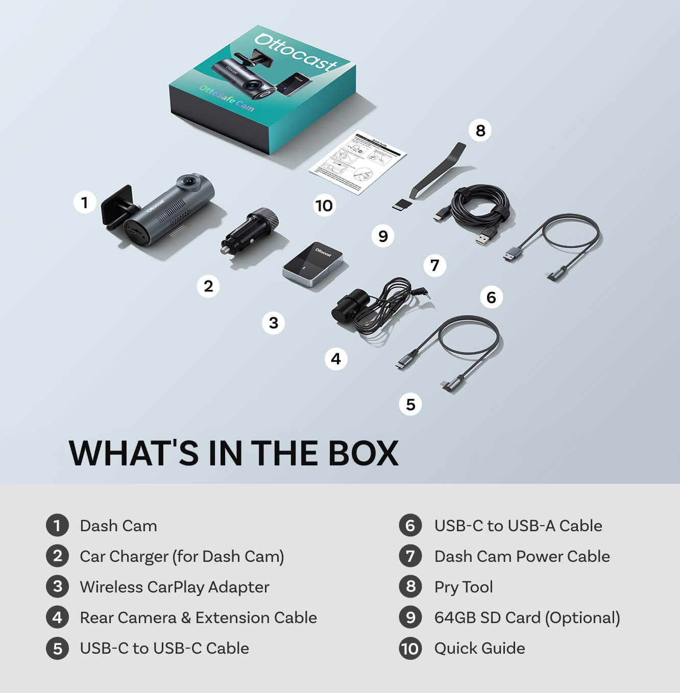 OttoSafe Cam 2-in-1 Dash Cam & Wireless CarPlay Adapter