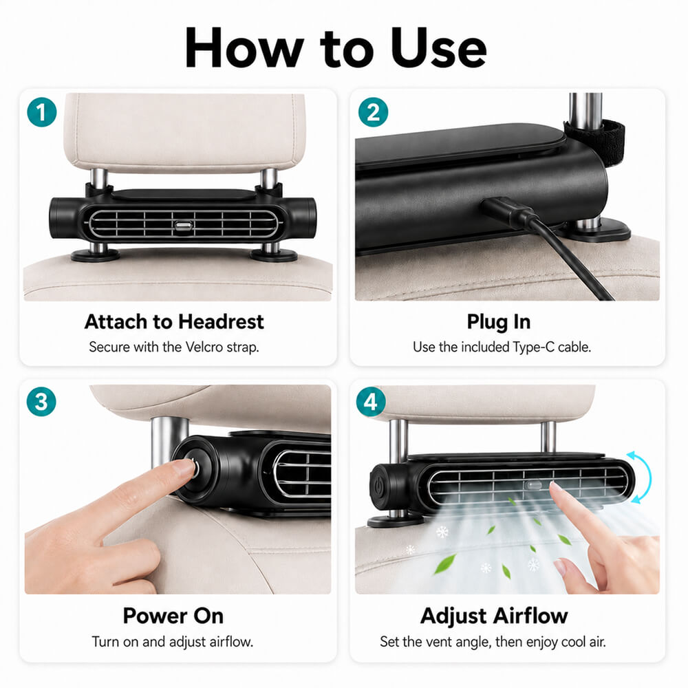 USB Car Headrest Cooling Fan