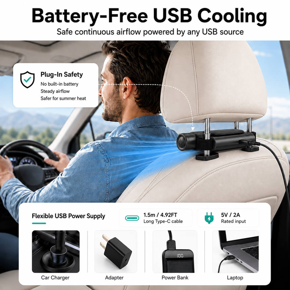 USB Car Headrest Cooling Fan