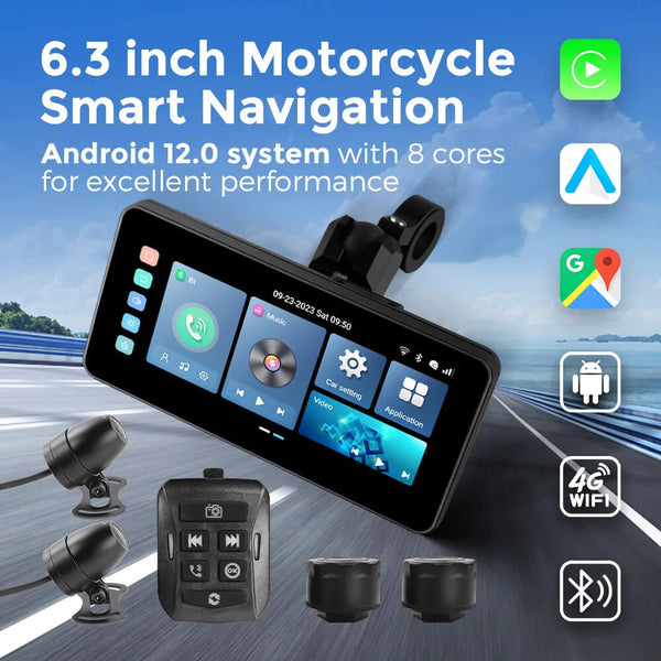 Motorcycle Android 12 GPS Display Screen With DVR Camera