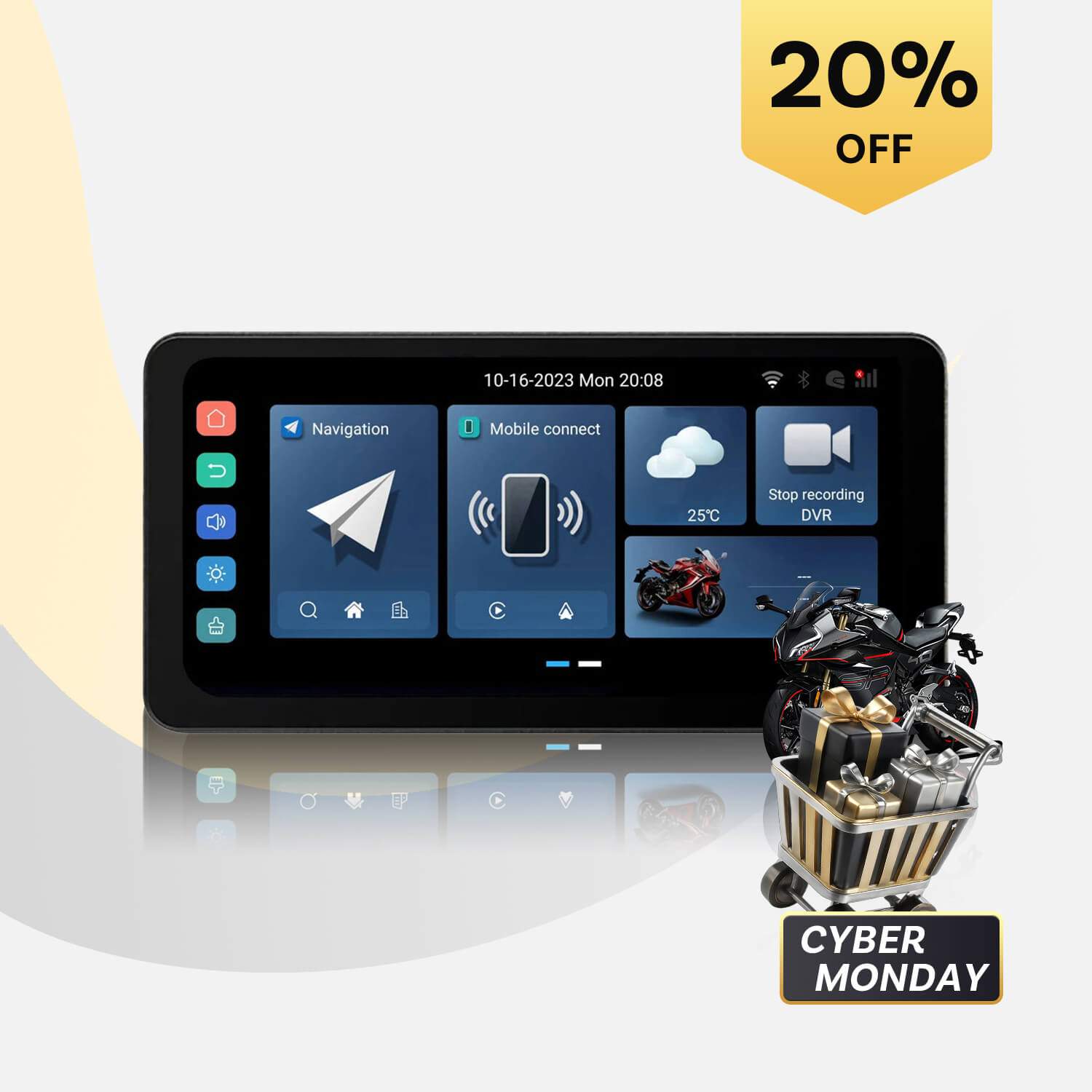 CarPlay Lite C5 Ultra Motorcykel Android 12 GPS Display Skærm Med DVR Kamera