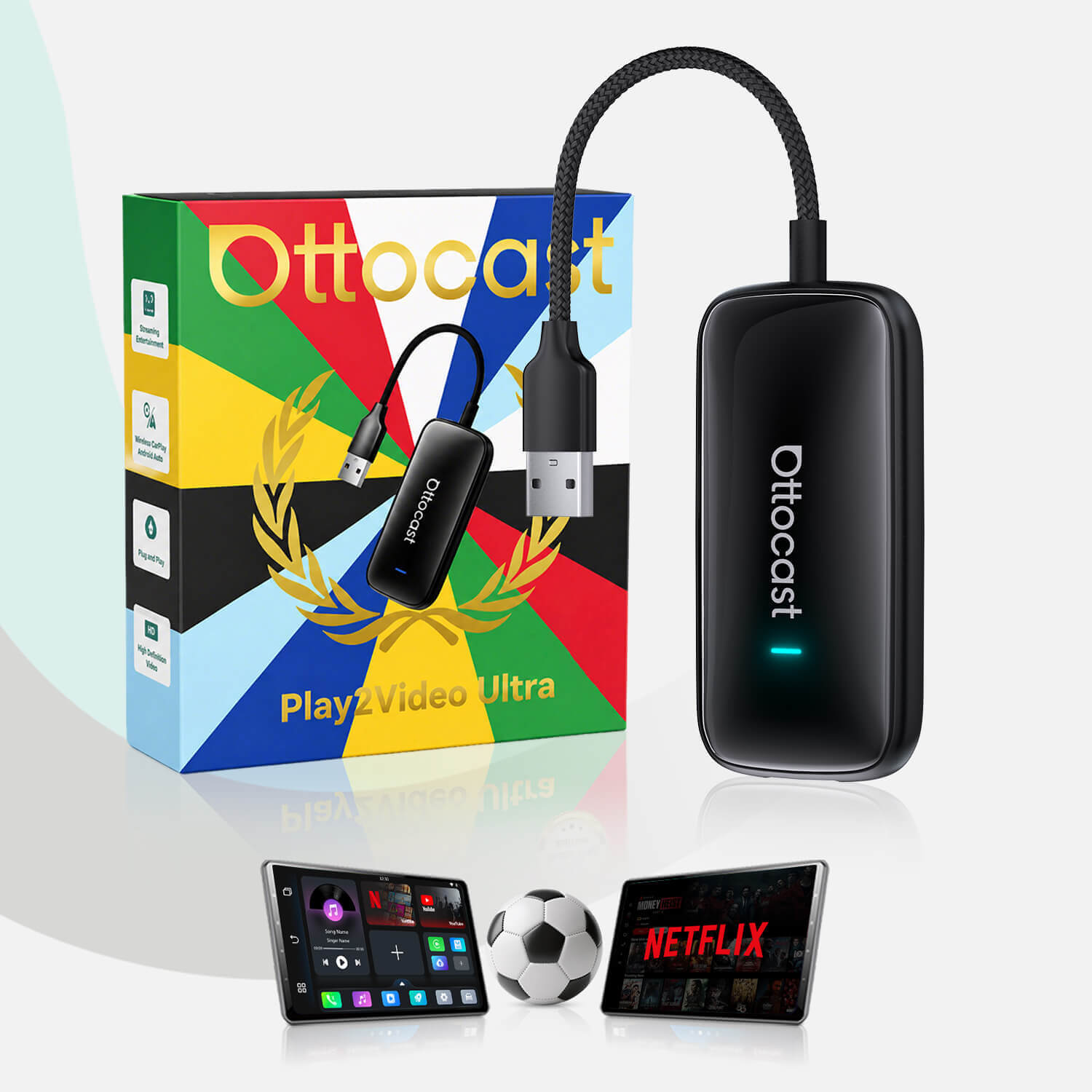 Ottocast Play2Video Pro Wireless CarPlay Android Auto Adapter