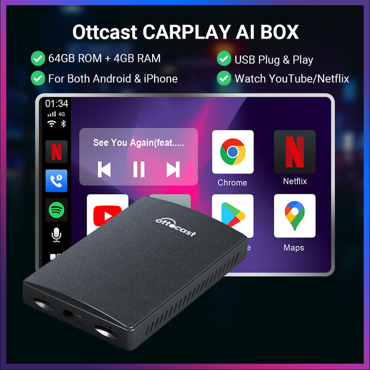 Wireless CarPlay Android Auto Audio OTTOCAST PICASOU 2 RGB CarPlay AI Box  4+64GB